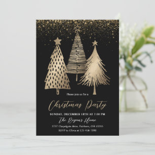 Eleganter goldener Weihnachtsbaum Glitter Schnee Einladung