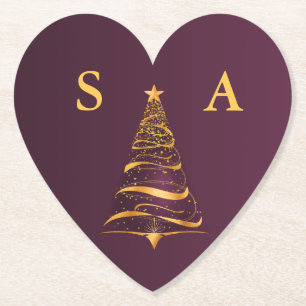 Eleganter goldener Weihnachtsbaum-Monogramm-Hochze Untersetzer