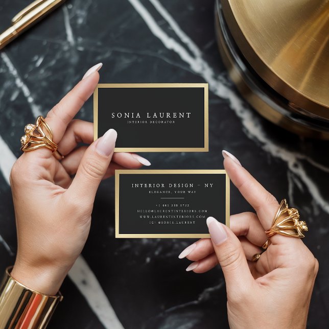 Eleganter goldfarbener Rahmen minimalistisch schwa Visitenkarte (Elegant chic gold metallic frame minimalist black)