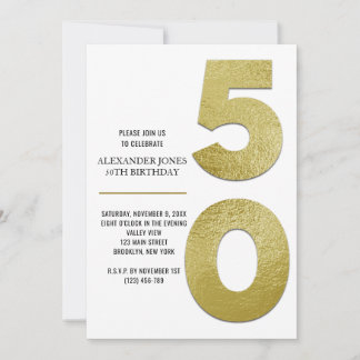 Eleganter Goldfilm 50. Geburtstag Einladung