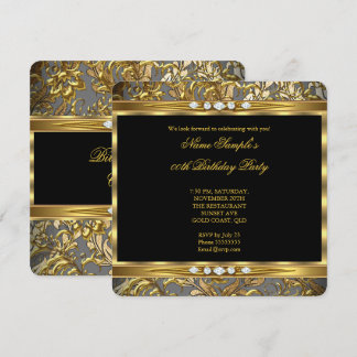 Eleganter Goldfilm Damask Black Diamond Geburtstag Einladung