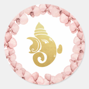 Eleganter Goldfolie Ganapati Indischer Gott Runder Aufkleber