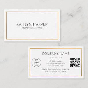 Eleganter Goldfolienrahmen Minimal Logo QR-Code Visitenkarte