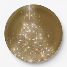 Eleganter goldgelber Weihnachtsbaum Pappteller