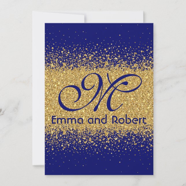 Eleganter GoldGlitter und königliches Blau Einladung (Vorderseite)