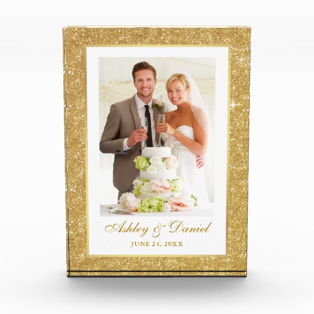 Eleganter GoldGlitzer-Rahmen-Hochzeits-Foto-Block Fotoblock (Vorderseite)