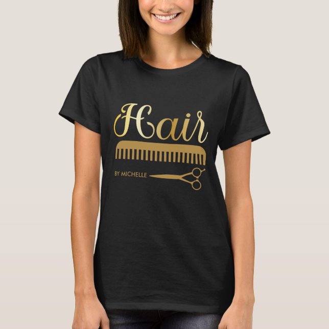 Eleganter Goldhairstylist Salon Name T-Shirt (Vorderseite)