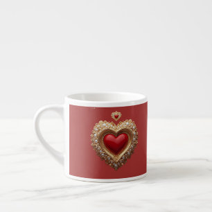 Eleganter Goldherzrahmen mit Perlendetail Espressotasse