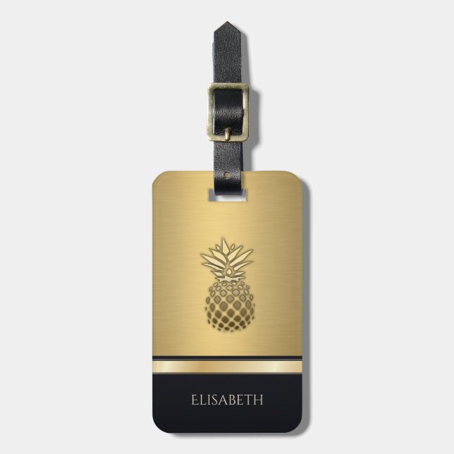 Eleganter Goldkiefer Gepäckanhänger (Vorderseite vertikal)