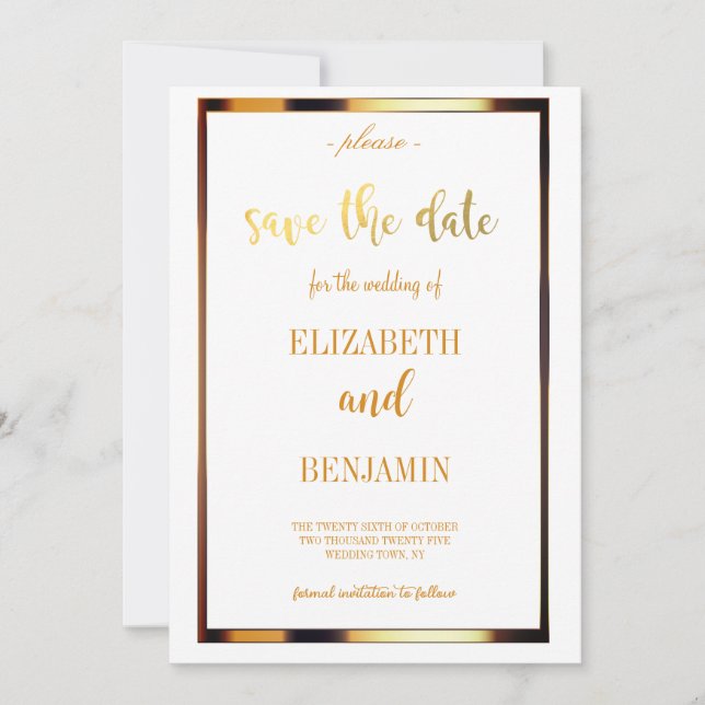 Eleganter GoldklasseMinimalist Save the Date (Vorderseite)