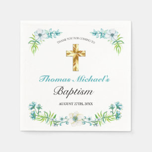 Eleganter Goldkreuz Blauer Taufe Serviette