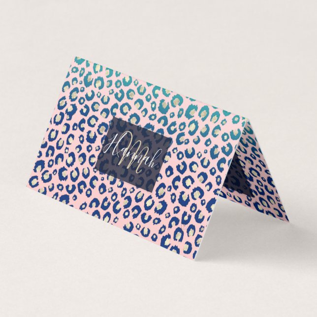 Eleganter Goldleopard-Druck Blauer Minzgrat Rosa Visitenkarten (Vorderseite)