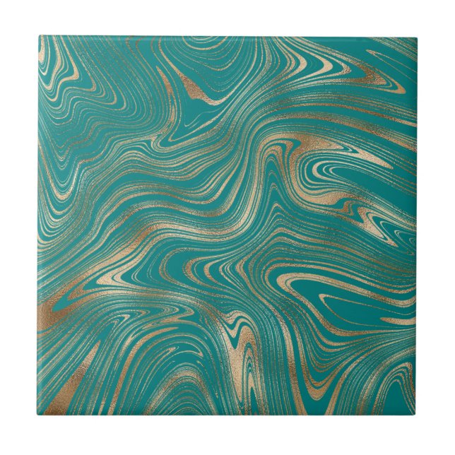 Eleganter Goldmarmor Dark Aquamarin Fliese (Vorderseite)