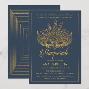 Eleganter Goldmedaille Glitzer Masquerade Quinceñe Einladung