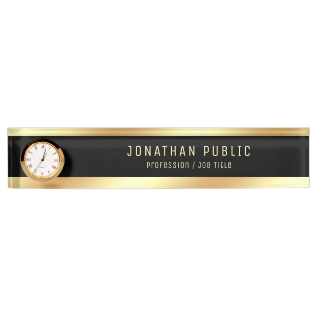 Eleganter Goldname Modernes Schwarzes Template mit Namensplakette (Vorderseite)