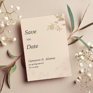 Eleganter Goldpfirsich, romantisch mit Blumen Save Einladung