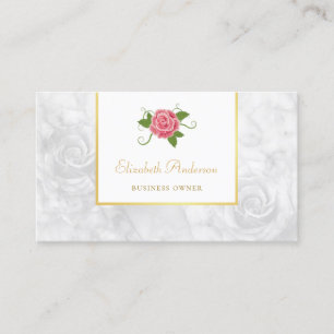 Eleganter Goldrahmen aus weißem Marmor und Rosa Ro Visitenkarte