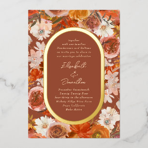 Eleganter Goldrahmen Boho-Terrakotta-Blumenkranz Folieneinladung