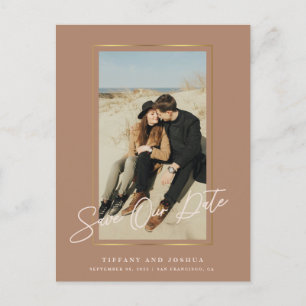 Eleganter Goldrahmen-Foto-Hochzeit-Save-The-Date Ankündigungspostkarte