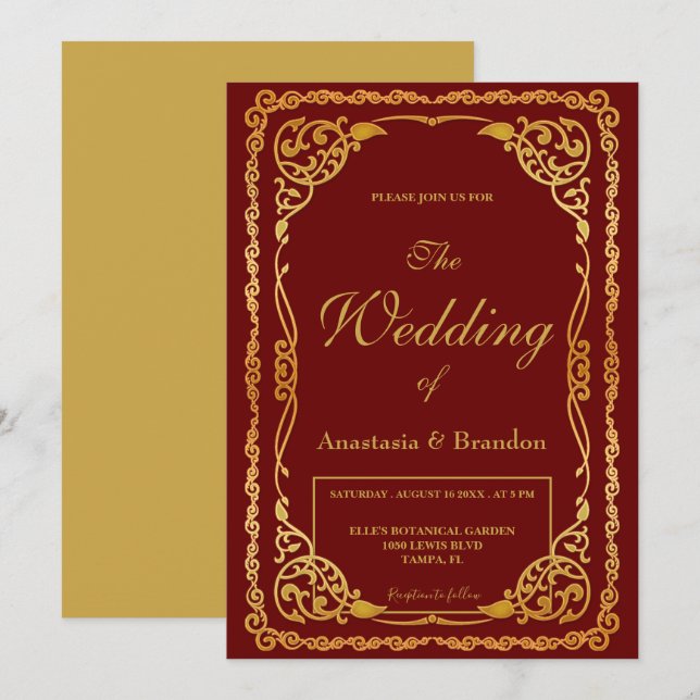 Eleganter Goldrahmen | Hochzeit Einladung (Vorne/Hinten)