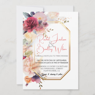 Eleganter Goldrahmen Hochzeit Vivid Floral Wasserf Einladung
