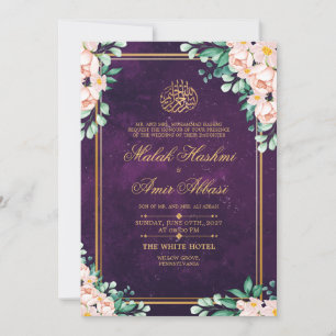 Eleganter Goldrahmen Lila islamische Hochzeit Einladung