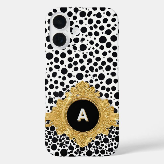 Eleganter Goldrahmen mit Polka Dot Background iPhone 16 Hülle (Rückseite)