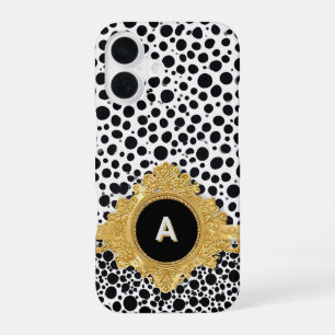 Eleganter Goldrahmen mit Punkten im Hintergrund iPhone 16 Hülle
