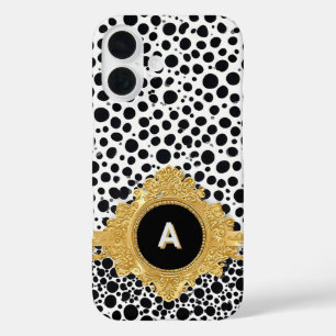 Eleganter Goldrahmen mit Punkten im Hintergrund iPhone 16 Hülle
