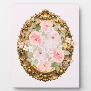 Eleganter Goldrahmen mit rosa Aquarellblumen  Fotoplatte