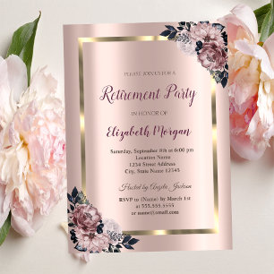 Eleganter Goldrahmen, Rose Gold Floral Pensionieru Einladung