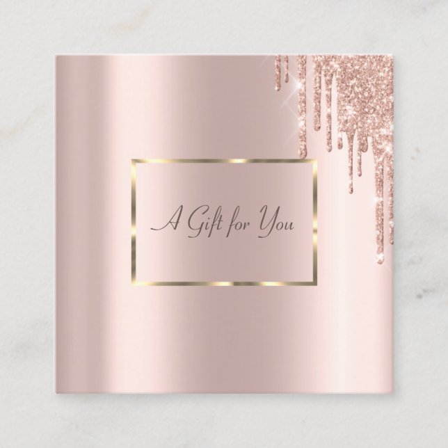 Eleganter Goldrahmen, Rose Gold Glitzer Tropfen Rabattkarte (Vorderseite)