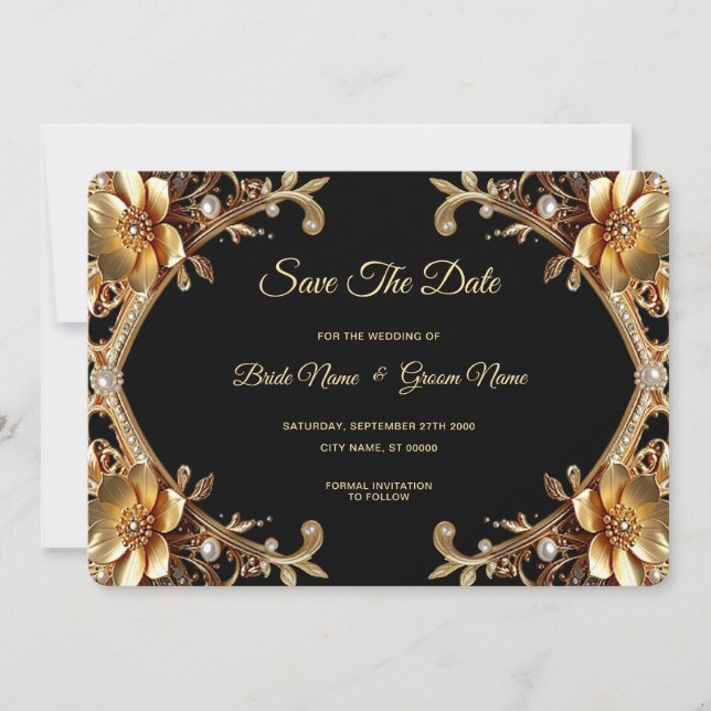 Eleganter Goldrahmen Save The Date (Vorderseite)