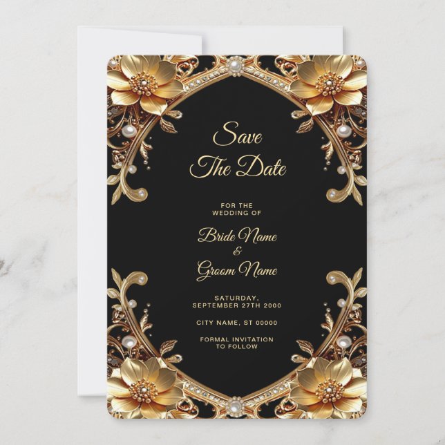 Eleganter Goldrahmen Save The Date (Vorderseite)