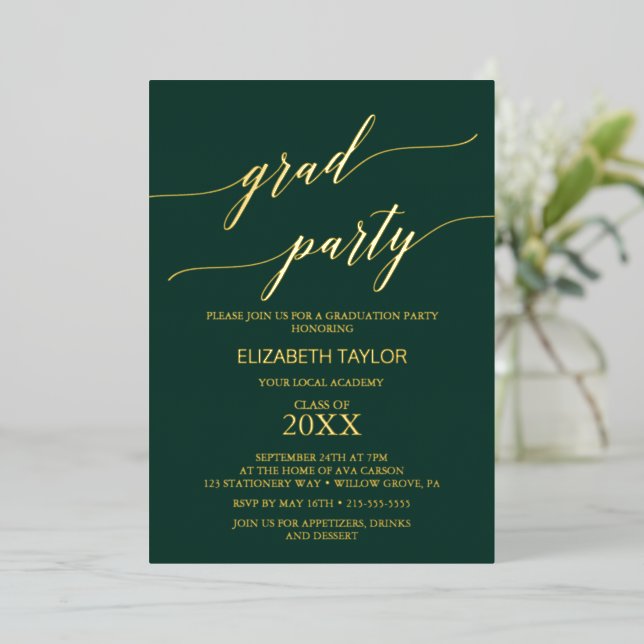 Eleganter Goldschmied | Emerald Green Graduation P Folieneinladung (Stehend vorne)