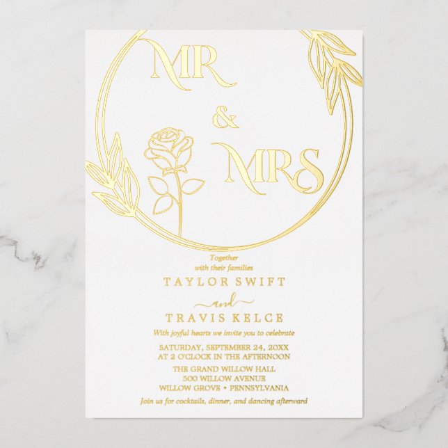 Eleganter Goldschmied | Emerald Mr. & Mrs. Wedding Folieneinladung (Vorderseite)