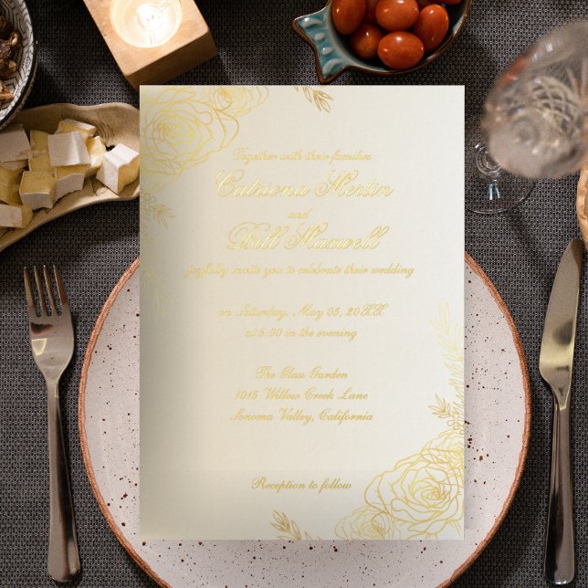 Eleganter Goldschmied-Foil Bloral Hochzeitsformel  Folieneinladung (Von Creator hochgeladen)