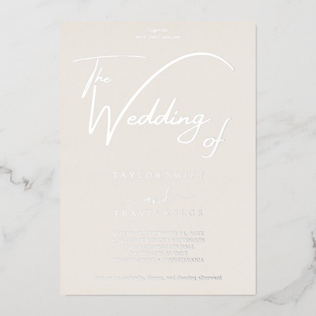 Eleganter Goldschmied Hochzeit in Elfenbein Blühen Folieneinladung (Vorderseite)