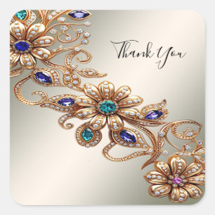 Eleganter Goldschmuck-Blumen-Aufkleber Quadratischer Aufkleber
