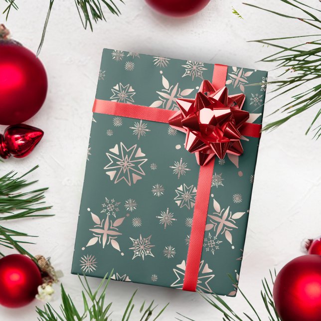 Eleganter Goldschneeflocken Grüner Urlaub Geschenkpapier (Von Creator hochgeladen)