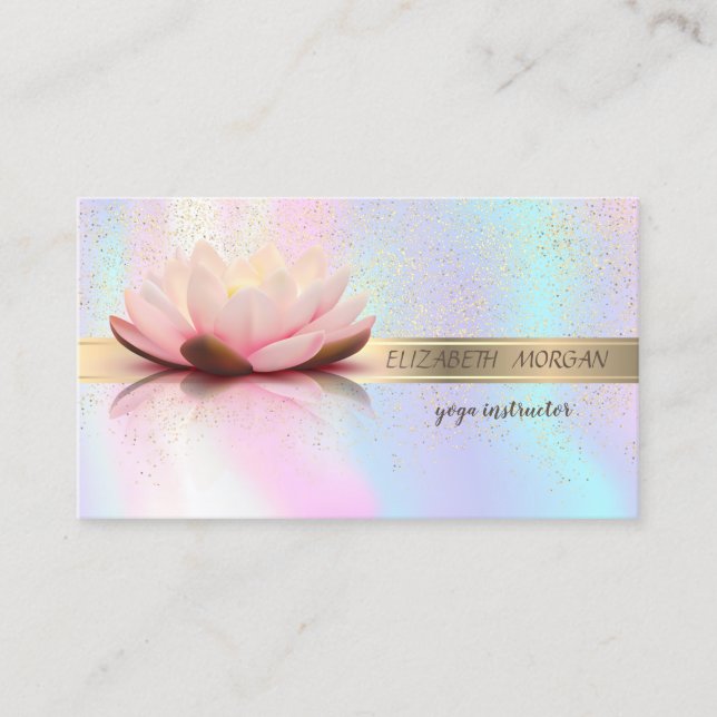 Eleganter Goldstreifen-Confetti, Lotus, Holografie Visitenkarte (Vorderseite)