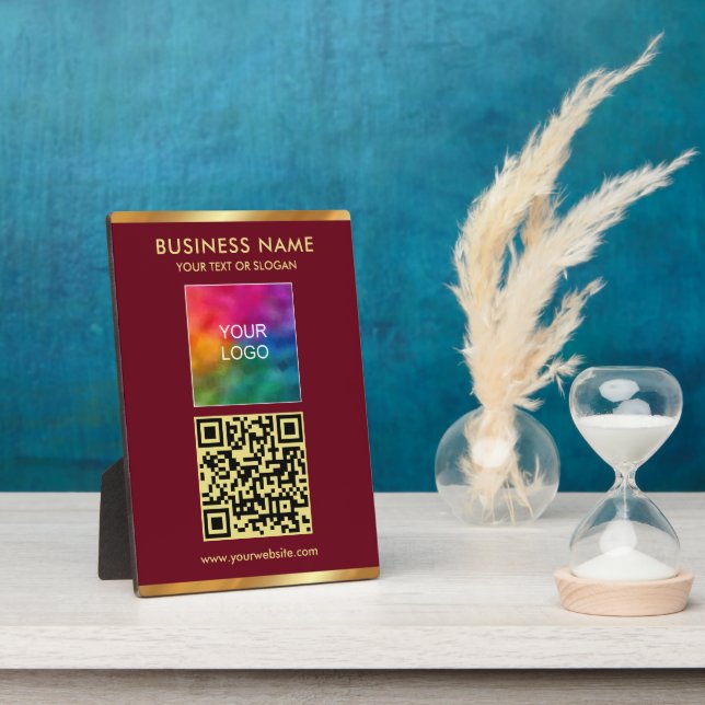 Eleganter Goldtext-QR-Code-Upload Firmenlogo Fotoplatte (Seite)