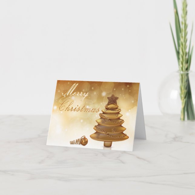 Eleganter Goldweihnachtsbaum Feiertagskarte (Vorderseite)