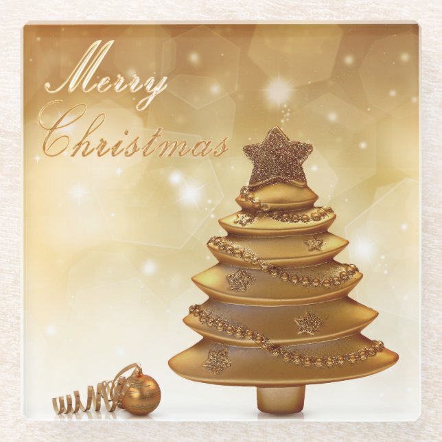 Eleganter Goldweihnachtsbaum Glasuntersetzer (Vorderseite)