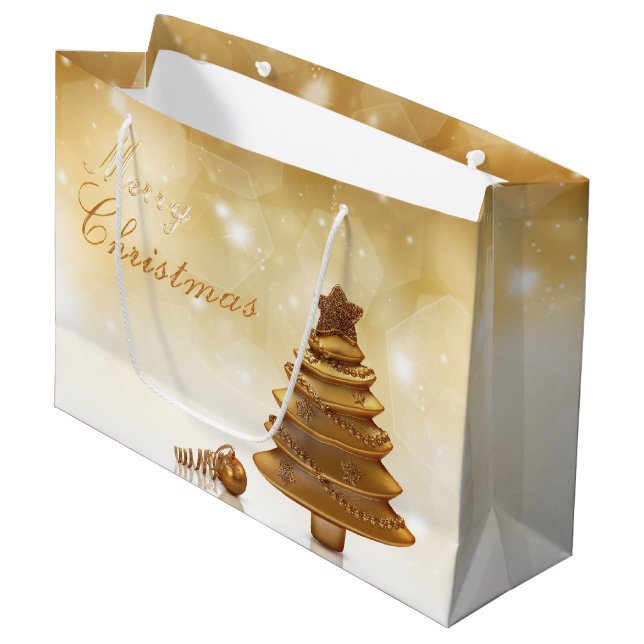 Eleganter Goldweihnachtsbaum Große Geschenktüte (Vorderseite Schrägansicht)