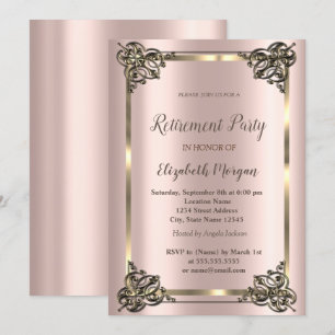 Eleganter Golflorrahmen, Rose Gold Retirement Inv Einladung