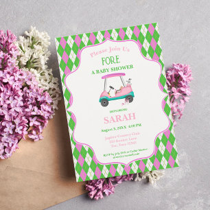 Eleganter Golfwagen, bereit für die Babyparty Einladung