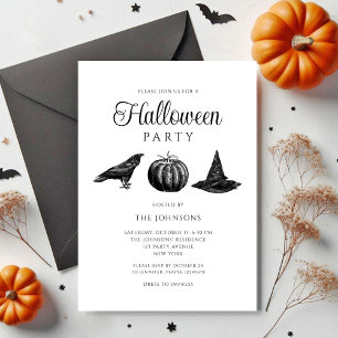 Eleganter Gothic Black Kürbis Halloween Einladung