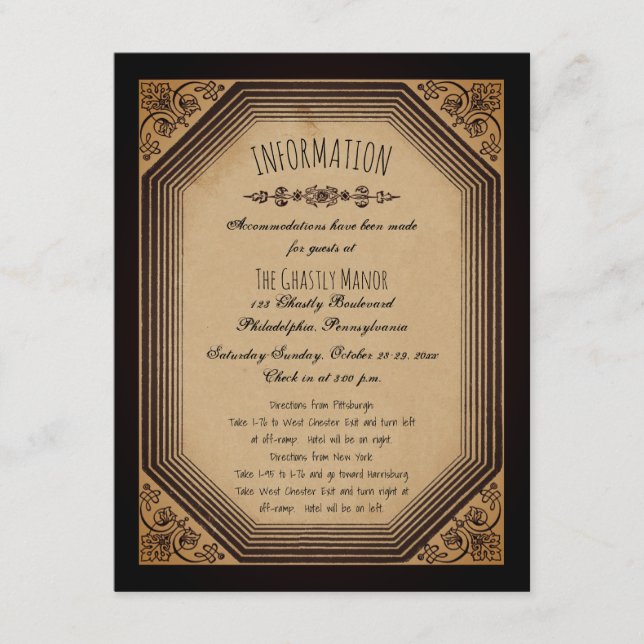 Eleganter Gothic Deko Frame Cornices Wedding Info  Begleitkarte (Vorderseite)