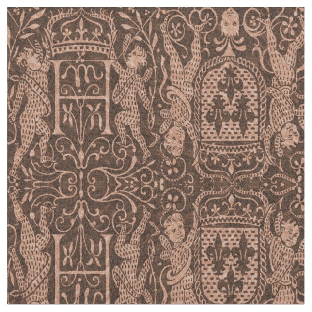 Eleganter Gothic Fleur de Lys Chateau Style Stoff (Nahaufnahme)